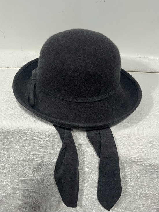 Accessories - Women's Charcoal Gray Wool Bowler Scarf Hat with Ties